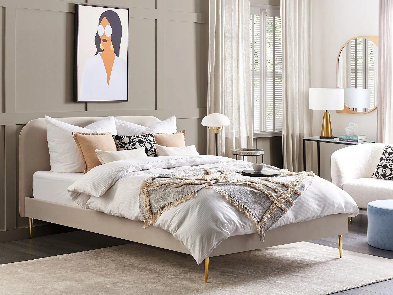 Lit avec sommier Velours FLAYAT 180 x 200 cm Beige clair