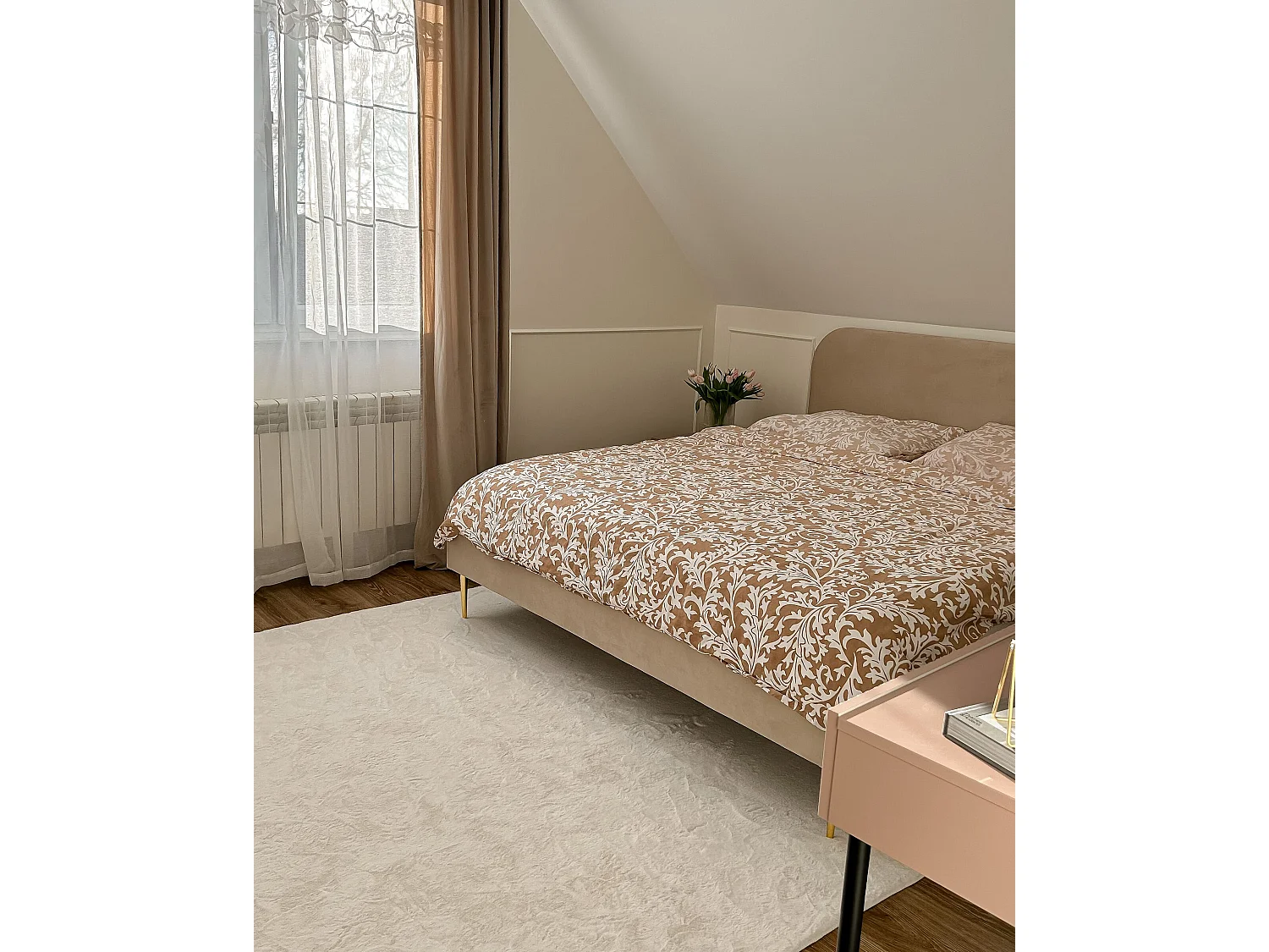 Cama Terciopelo FLAYAT 180 x 200 cm Beige claro