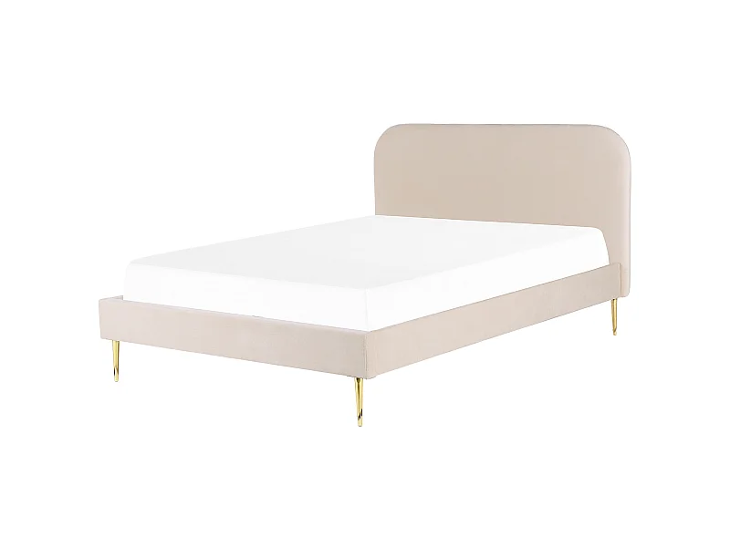 Lit avec sommier Velours FLAYAT 180 x 200 cm Beige clair