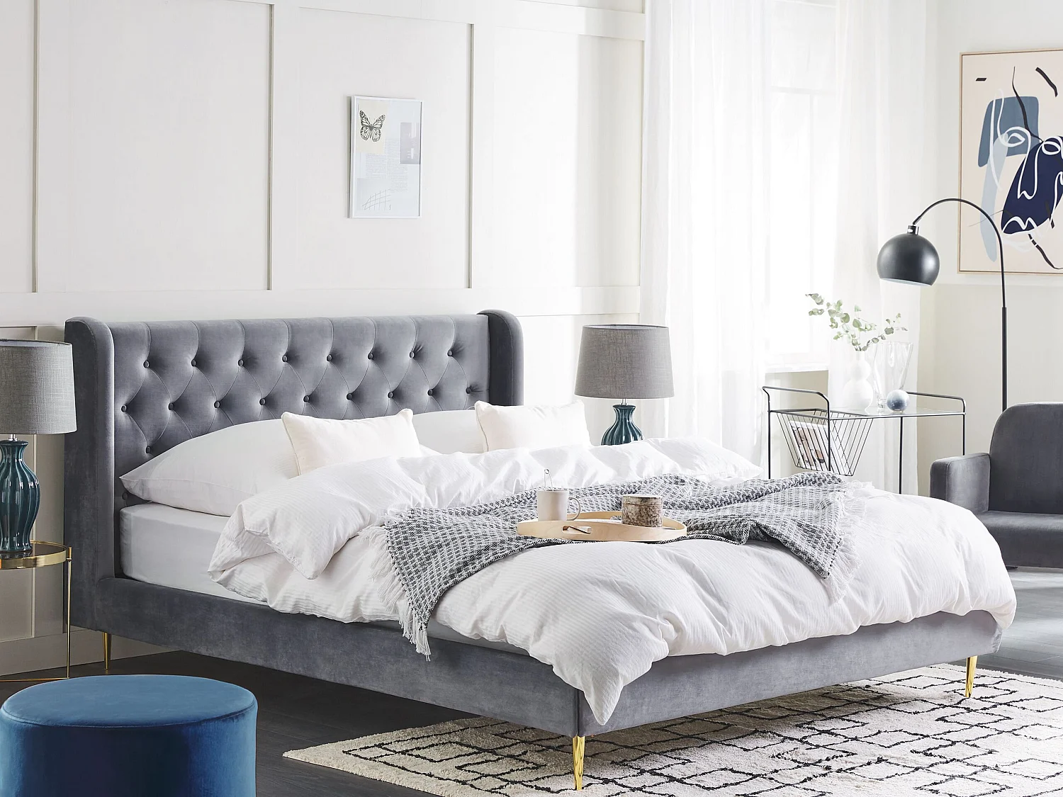Lit avec sommier Velours FORBACH 160 x 200 cm Gris