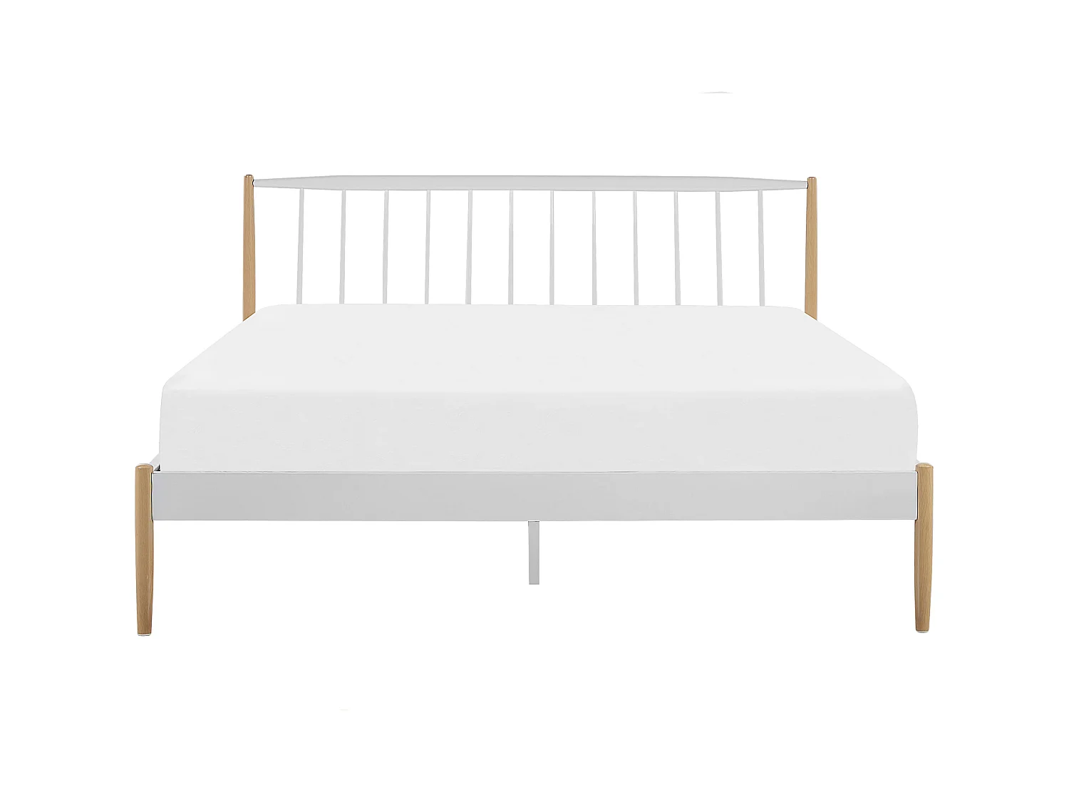 Minimalistisches Metallbett weiß mit hohem Kopfteil Lattenrost 180x200 cm Maurs