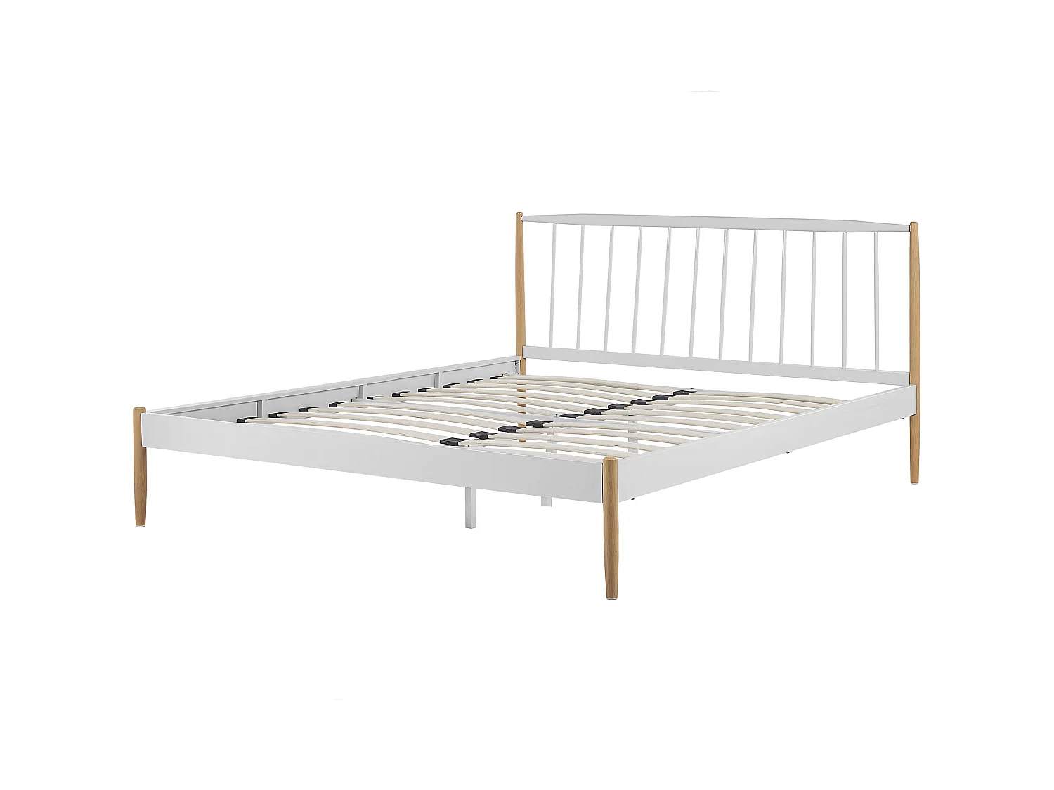 Minimalistisches Metallbett weiß mit hohem Kopfteil Lattenrost 180x200 cm Maurs