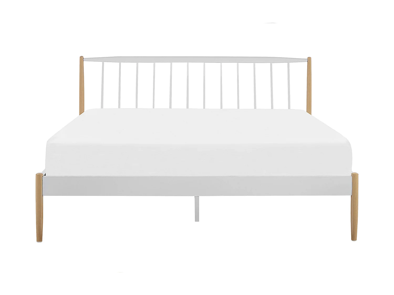 Minimalistisches Metallbett weiß mit hohem Kopfteil Lattenrost 180x200 cm Maurs