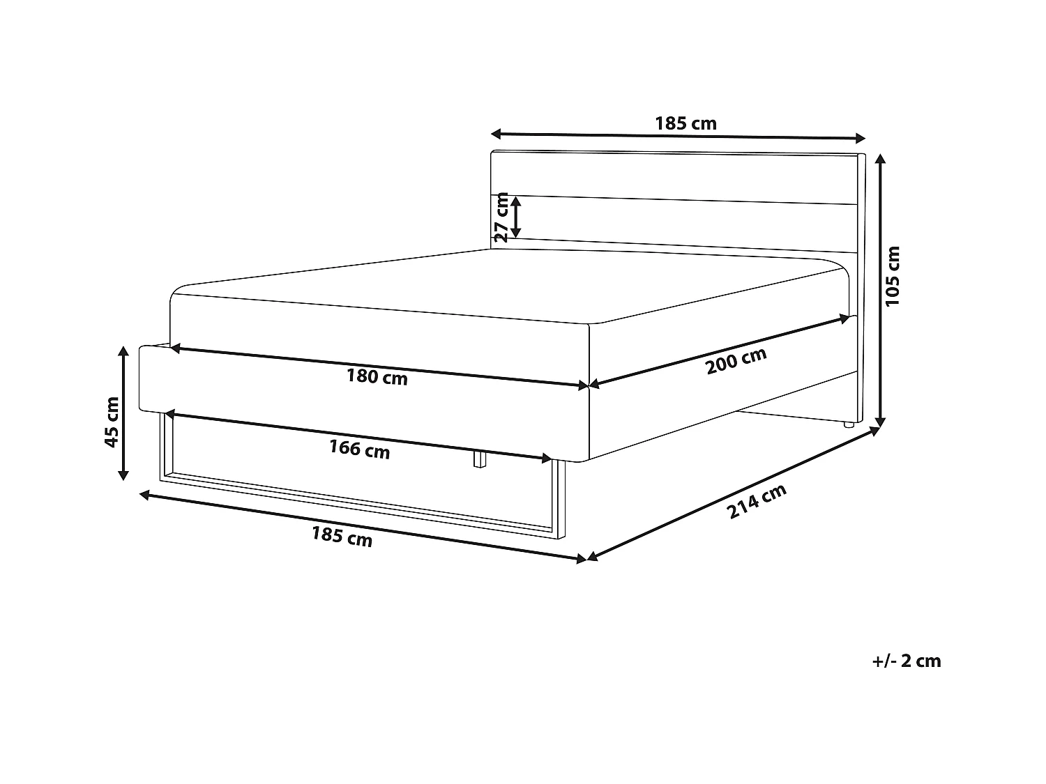 Elegantes Doppelbett aus hochwertigem Samtstoff grau 180x200 cm Bellou