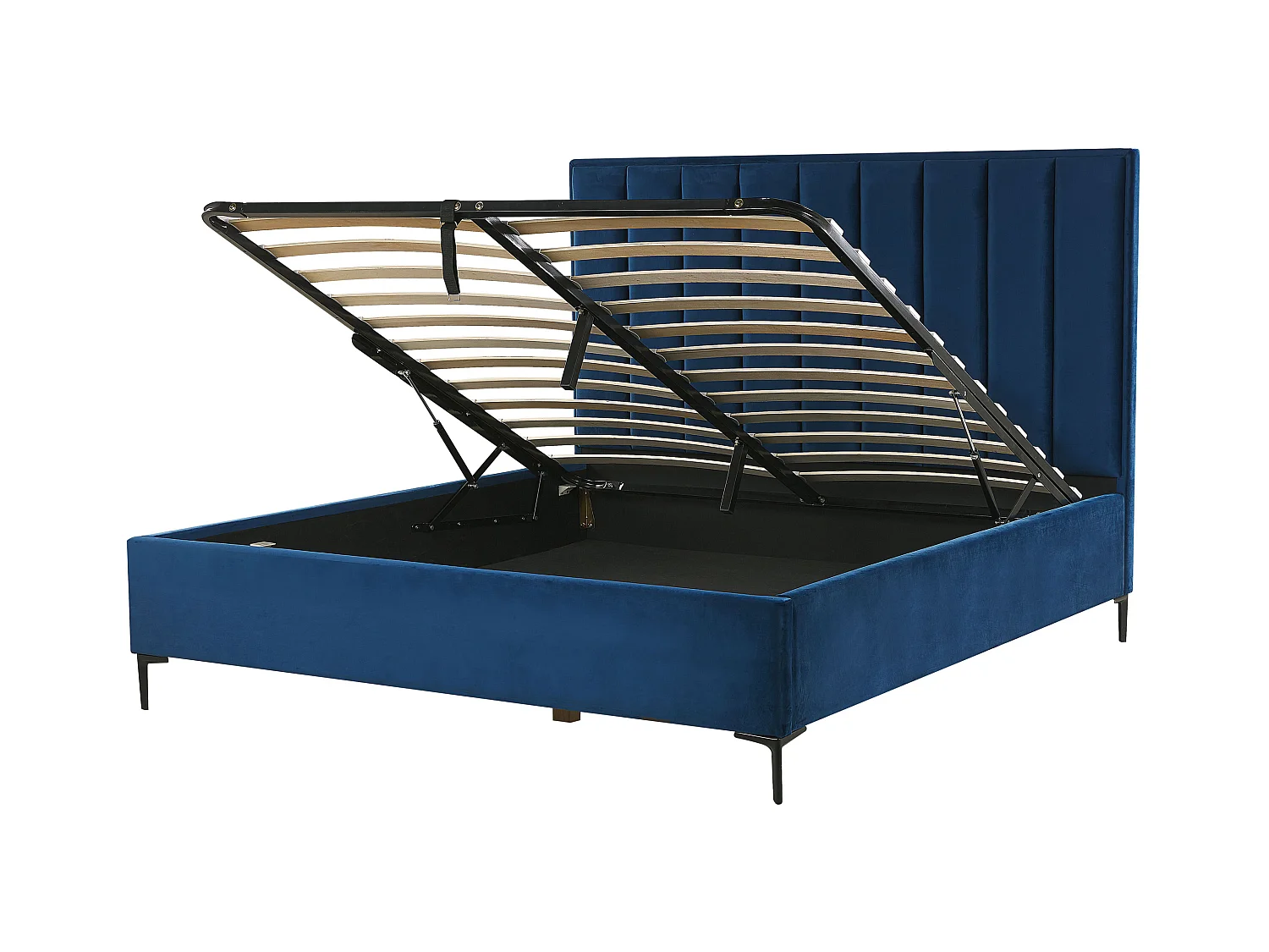 Polsterbett Samtstoff Blau 180x200 cm mit Bettkasten hochklappbar Sezanne