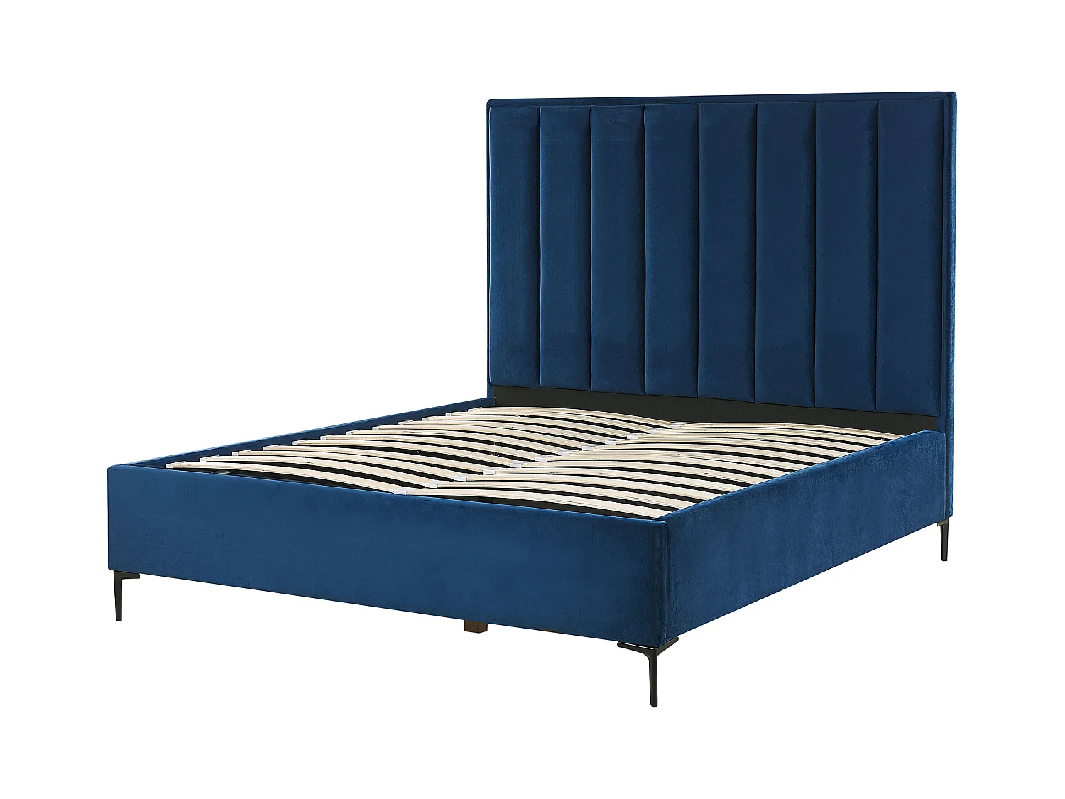 Polsterbett Samtstoff Blau 140x200 cm mit Bettkasten hochklappbar Sezanne