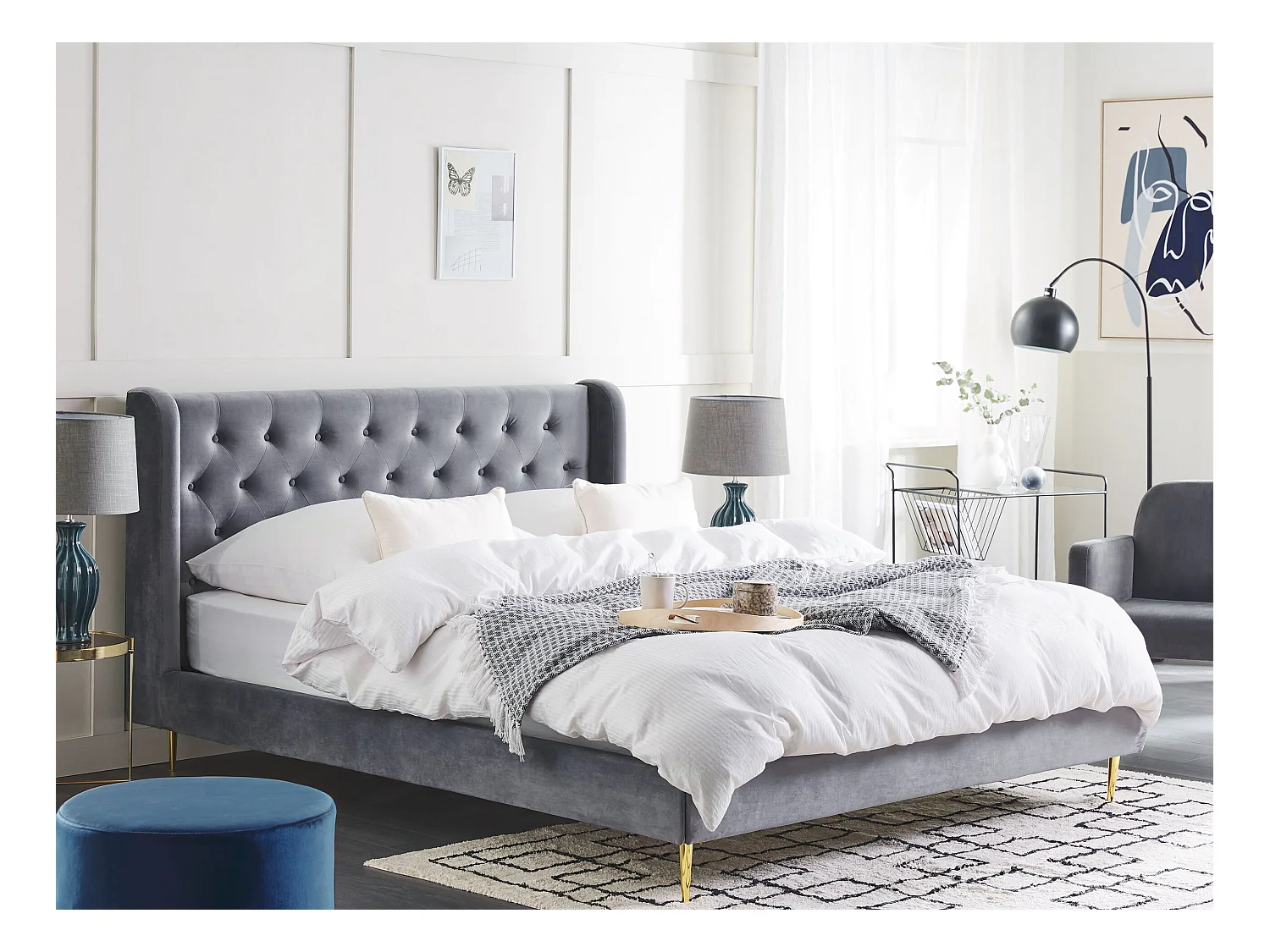 Lit avec sommier Velours FORBACH 180 x 200 cm Gris