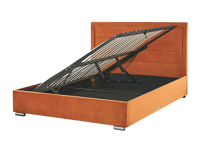 Polsterbett Samtstoff orange 160 x 200 cm mit Stauraum moderner Stil Rouen