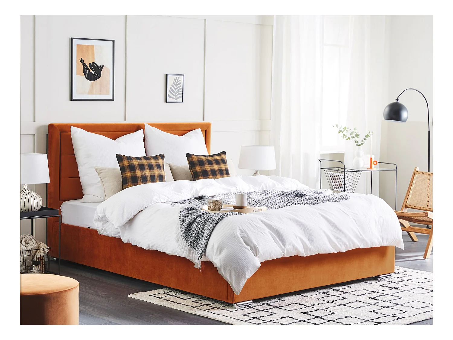 Lit ottoman Velours ROUEN 160 x 200 cm Orange