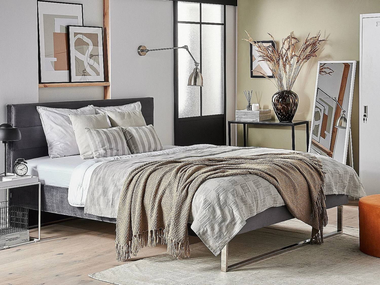 Bed Fluweel BELLOU 160 x 200 cm Donkergrijs