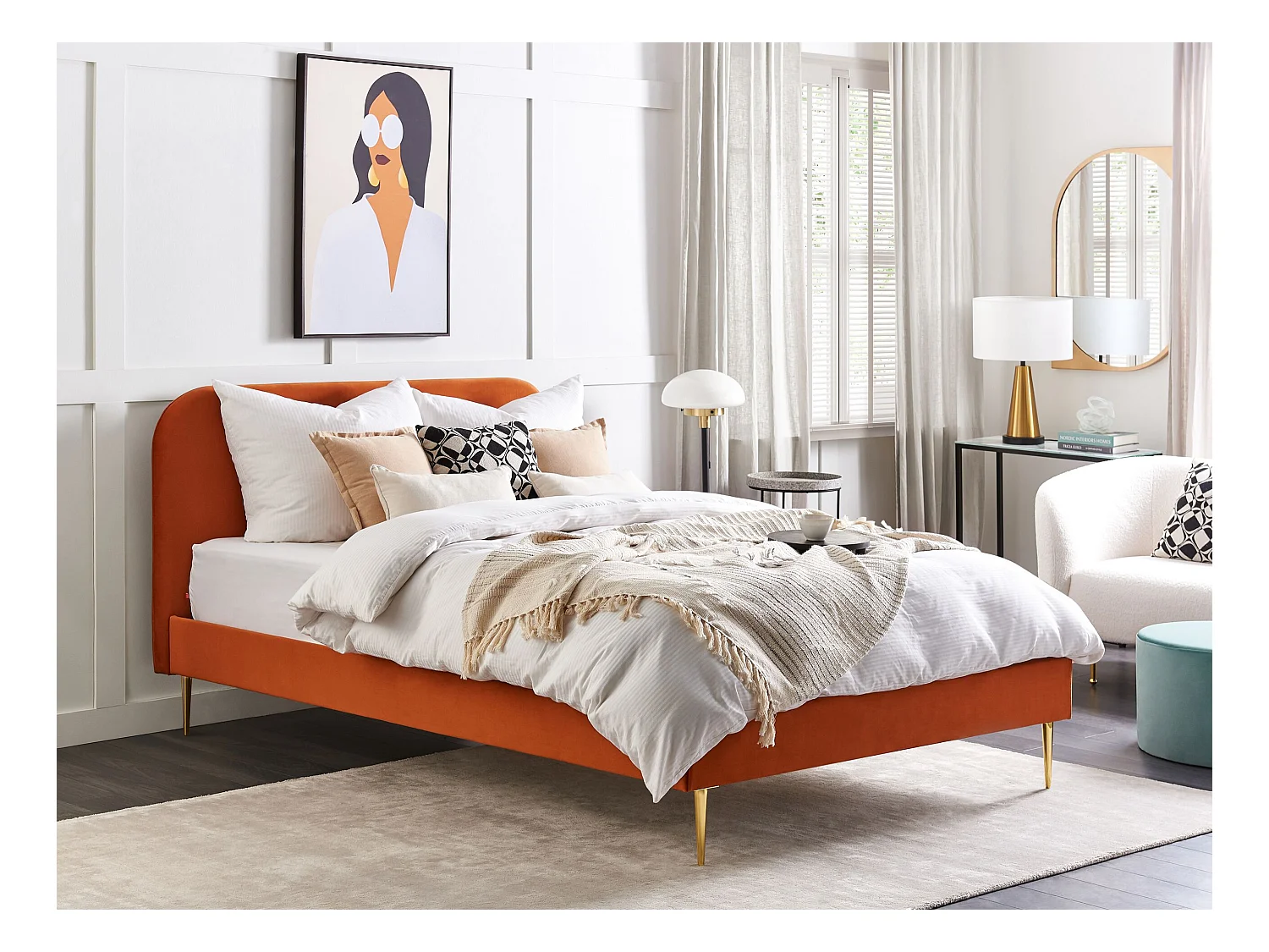 Bed Fluweel FLAYAT 160 x 200 cm Oranje