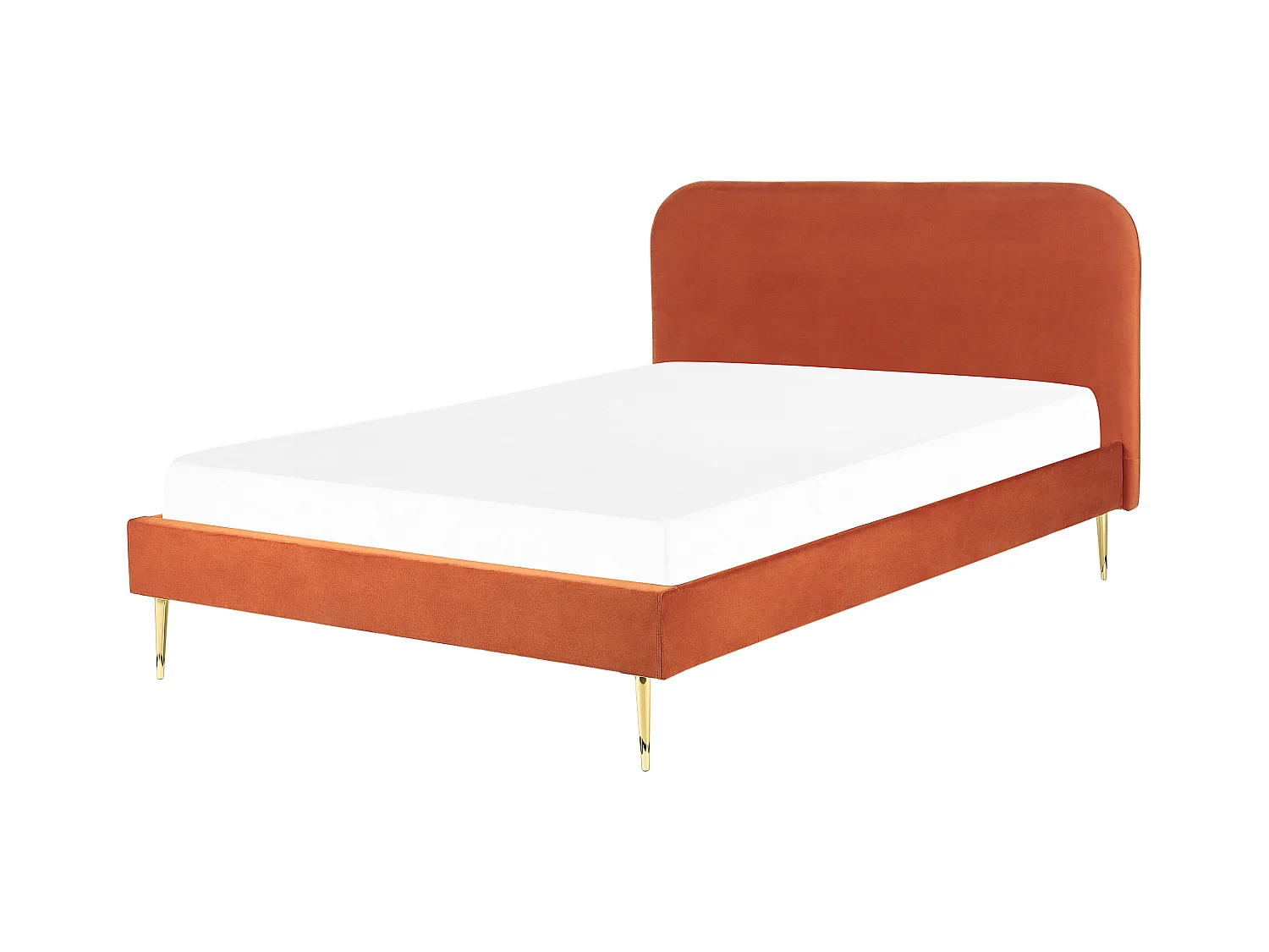 Polsterbett Samtstoff orange mit Lattenrost 160 x 200 cm Metallfüße gold Flayat