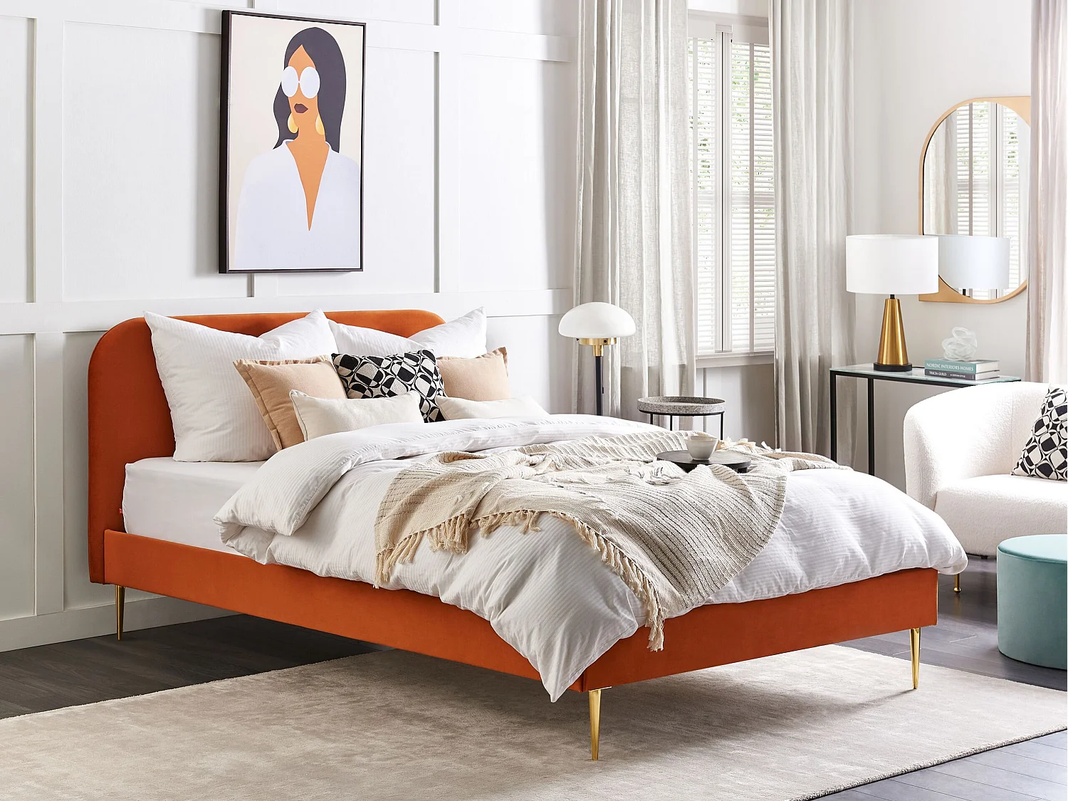 Letto Velluto FLAYAT 160 x 200 cm Arancione