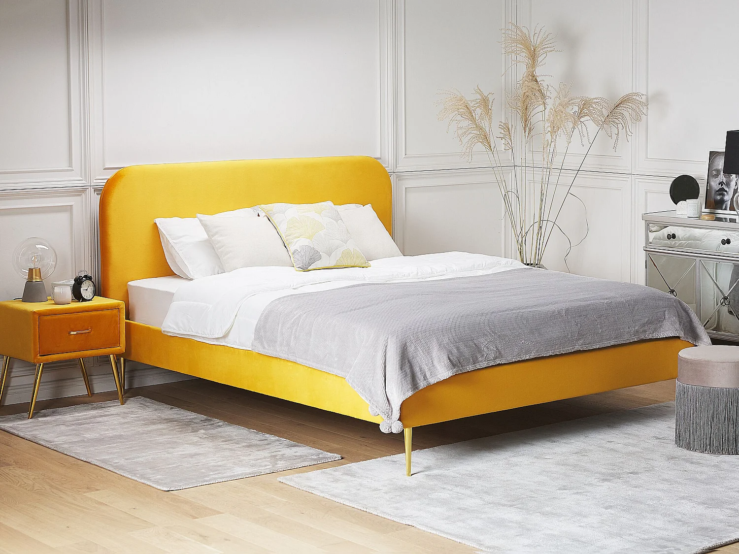 Bed Fluweel FLAYAT 160 x 200 cm Geel