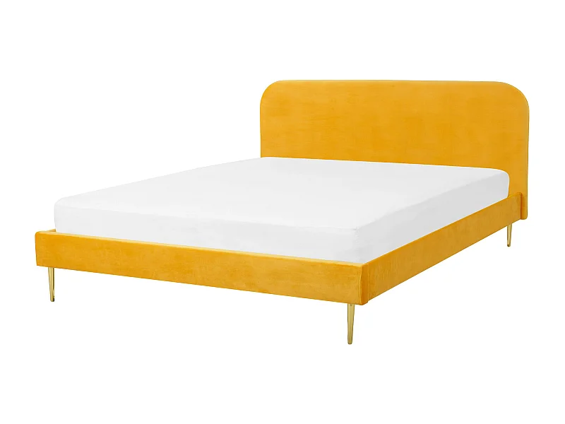Lit avec sommier Velours FLAYAT 160 x 200 cm Jaune