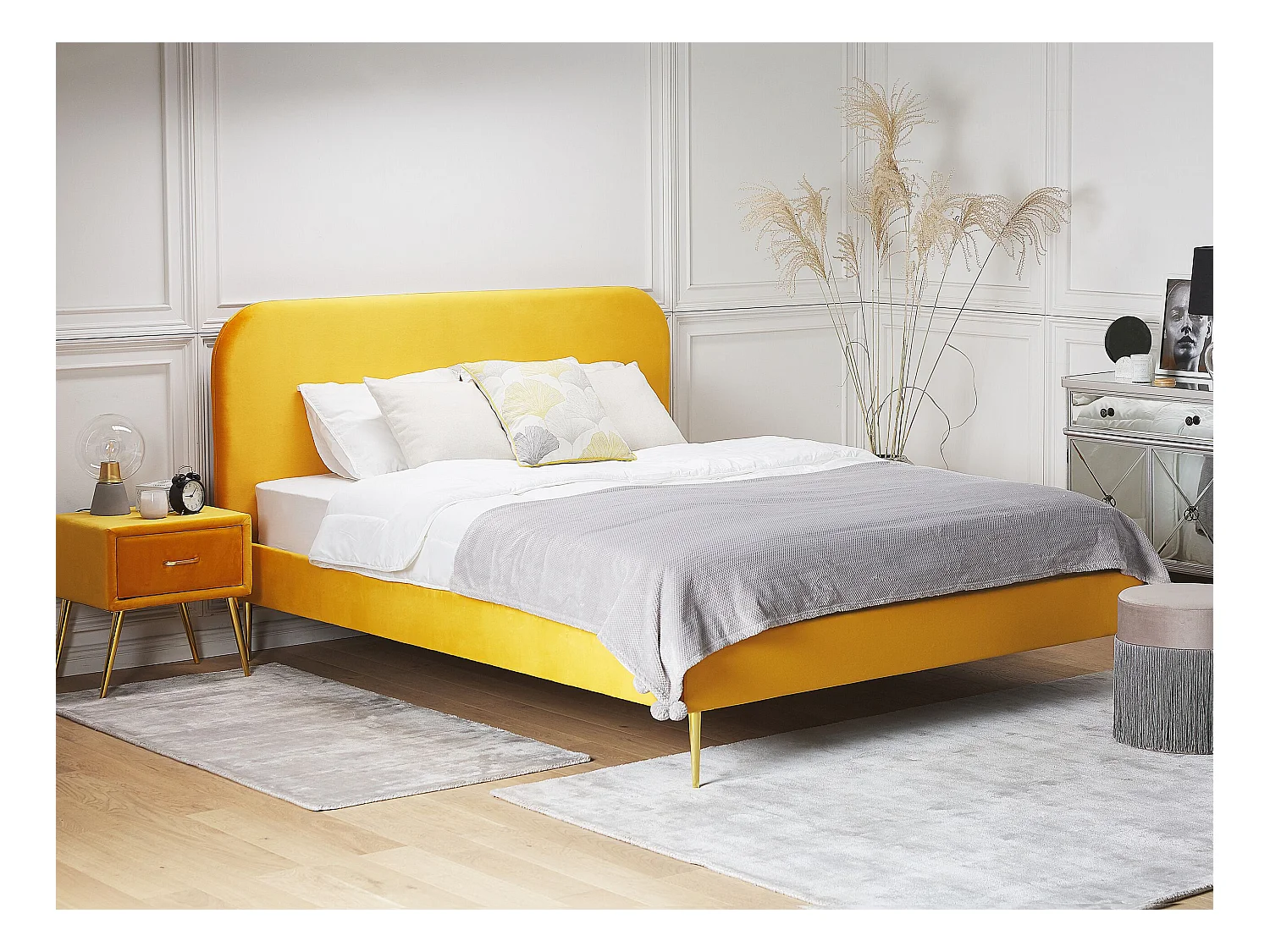 Lit avec sommier Velours FLAYAT 140 x 200 cm Jaune