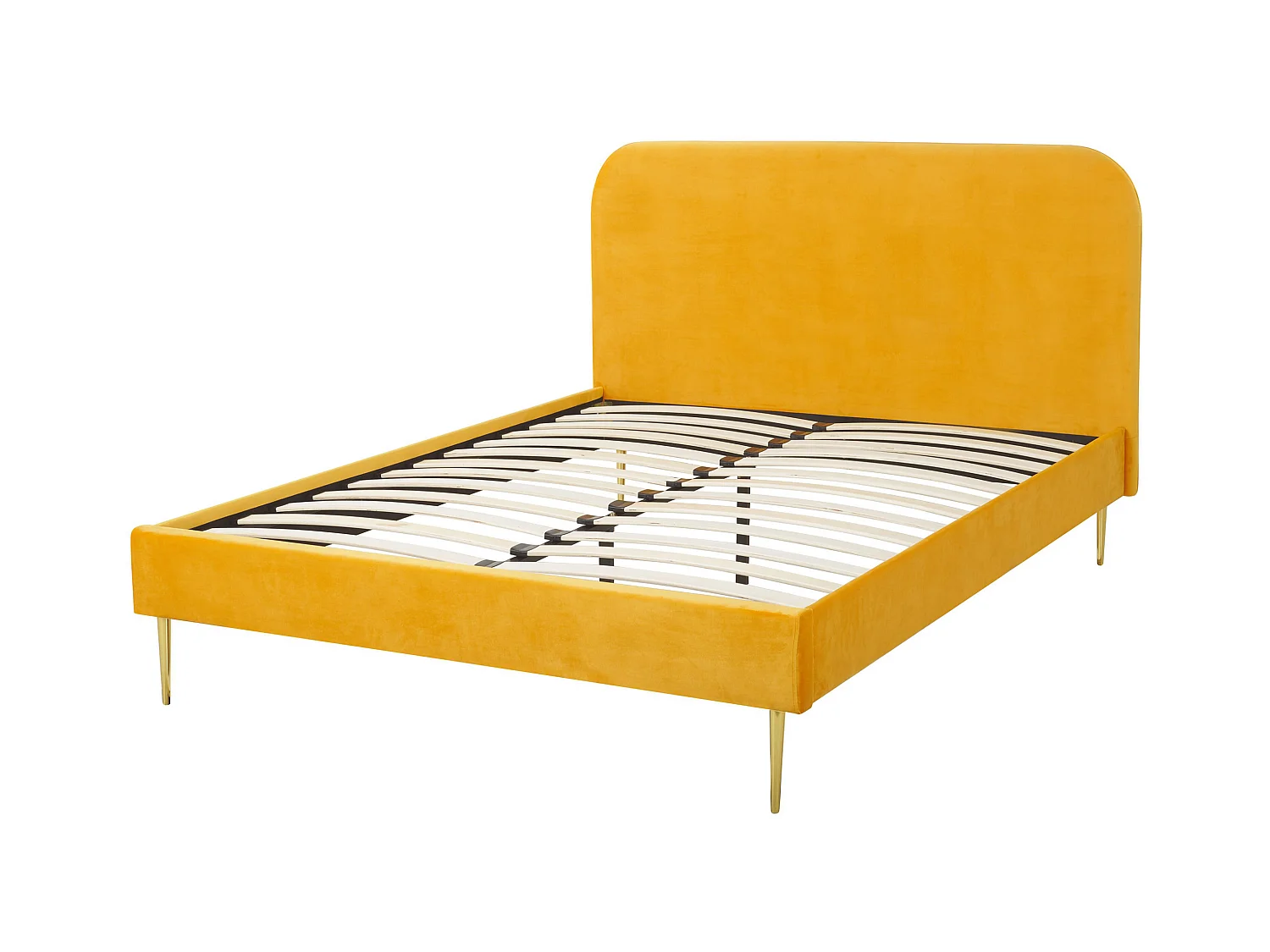 Lit avec sommier Velours FLAYAT 140 x 200 cm Jaune