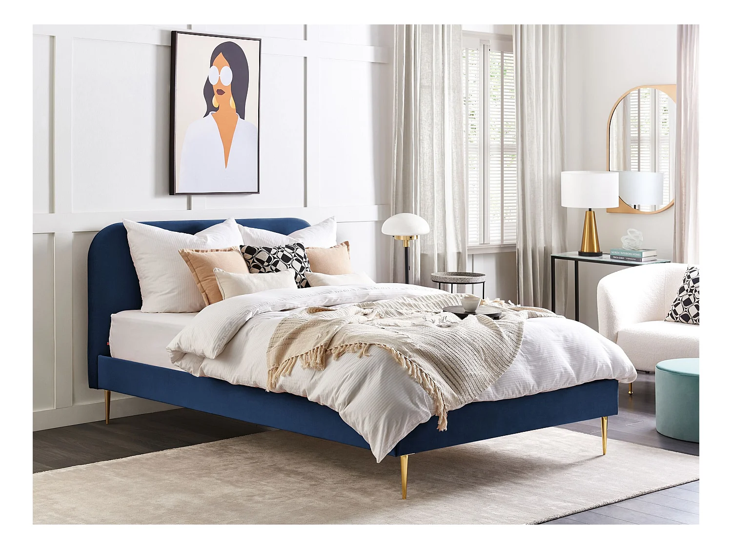 Letto Velluto FLAYAT 160 x 200 cm Blu marino