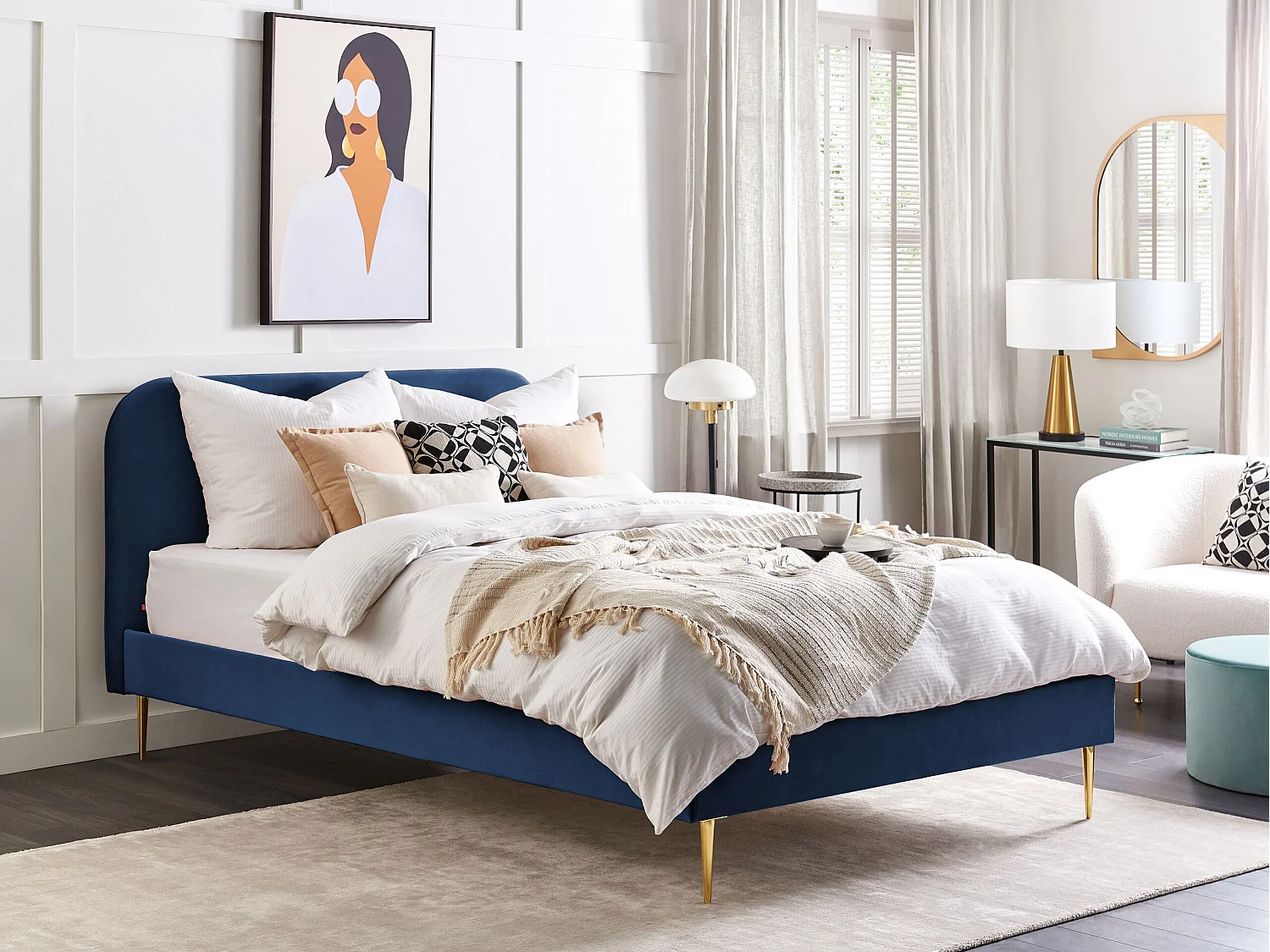 Bed Fluweel FLAYAT 160 x 200 cm Marineblauw