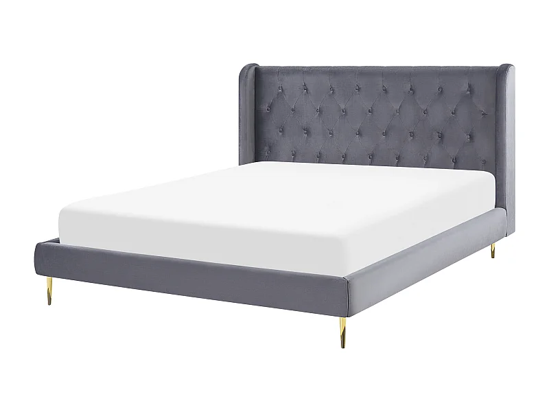Bed Fluweel FORBACH 140 x 200 cm Grijs