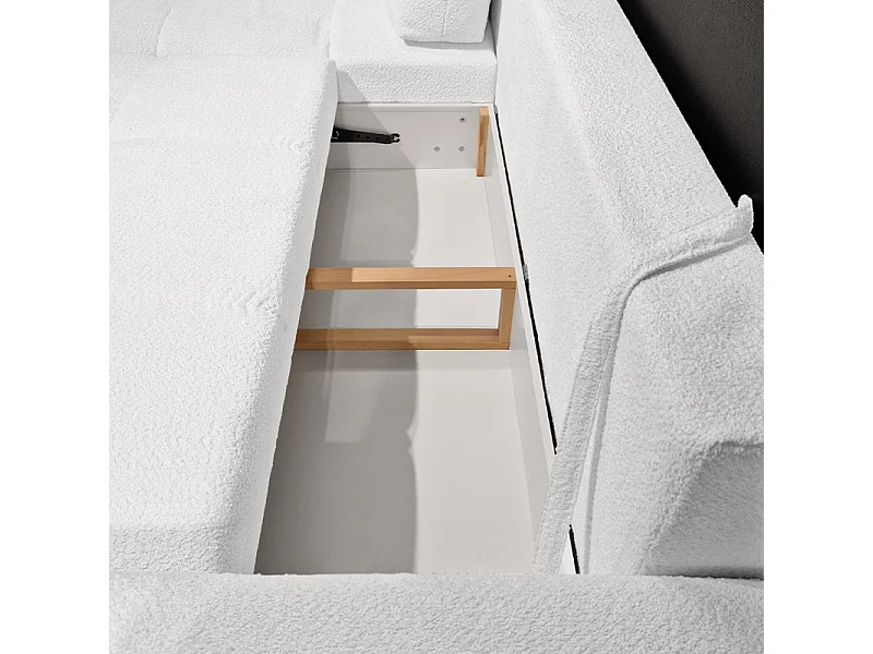 Canapé d'angle gauche convertible tissu bouclette blanc 304 cm - VOLT