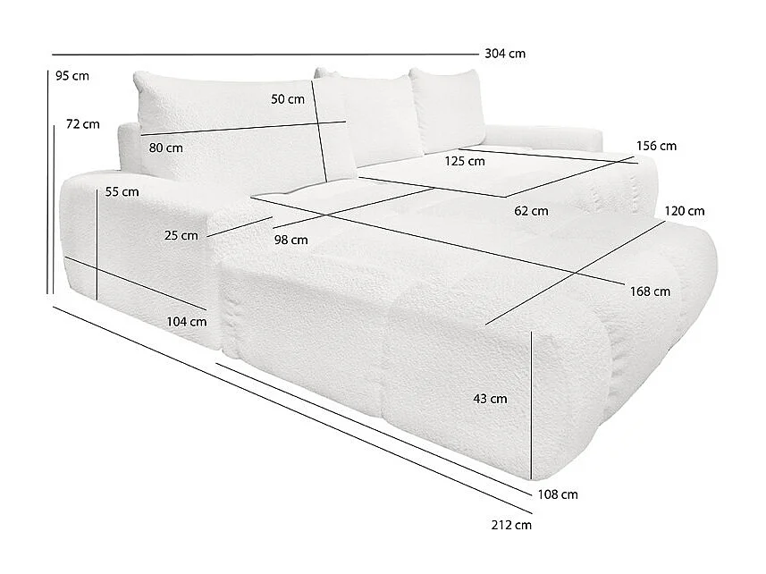 Canapé d'angle gauche convertible tissu bouclette blanc 304 cm - VOLT