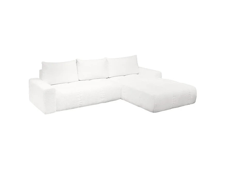 Canapé d'angle droit convertible tissu bouclette blanc 304 cm - VOLT