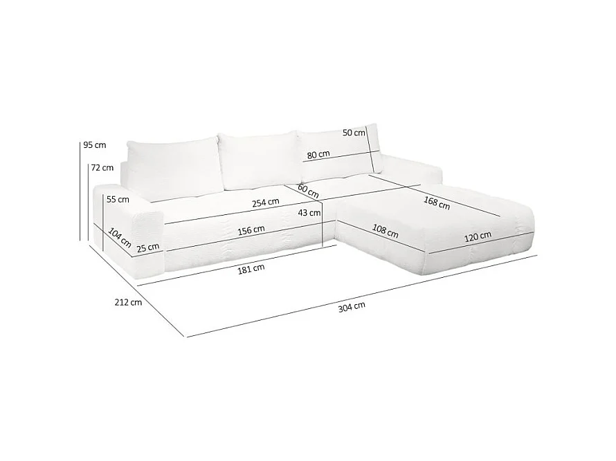 Canapé d'angle droit convertible tissu bouclette blanc 304 cm - VOLT