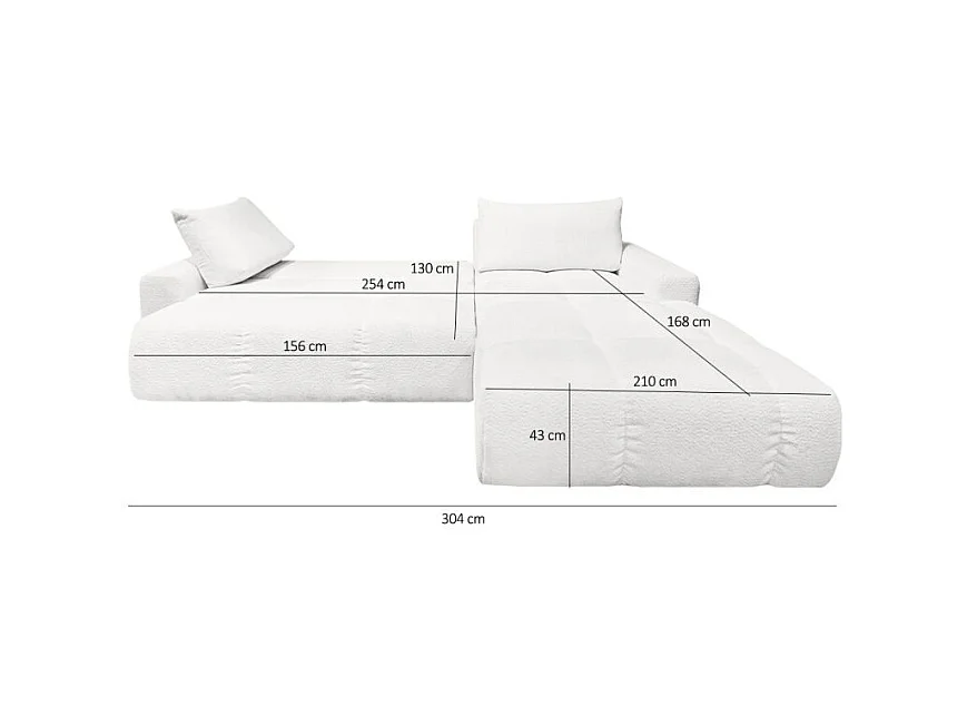 Canapé d'angle droit convertible tissu bouclette blanc 304 cm - VOLT