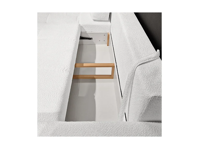 Canapé d'angle droit convertible tissu bouclette blanc 304 cm - VOLT