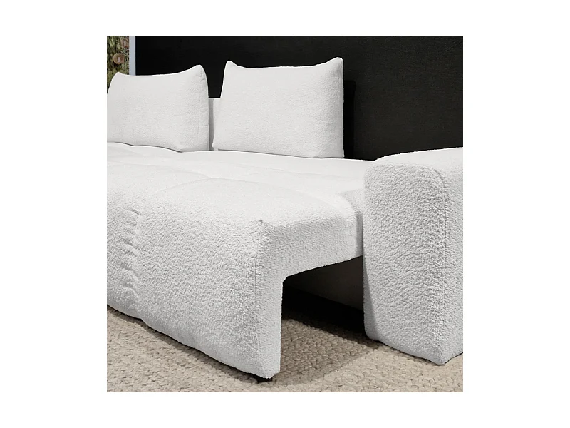 Canapé d'angle droit convertible tissu bouclette blanc 304 cm - VOLT