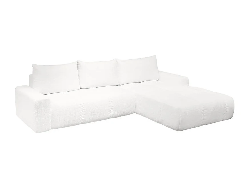 Canapé d'angle droit convertible tissu bouclette blanc 304 cm - VOLT