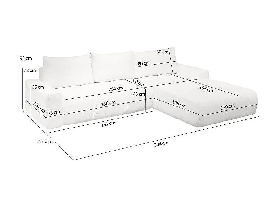 Canapé d'angle droit convertible tissu bouclette blanc 304 cm - VOLT