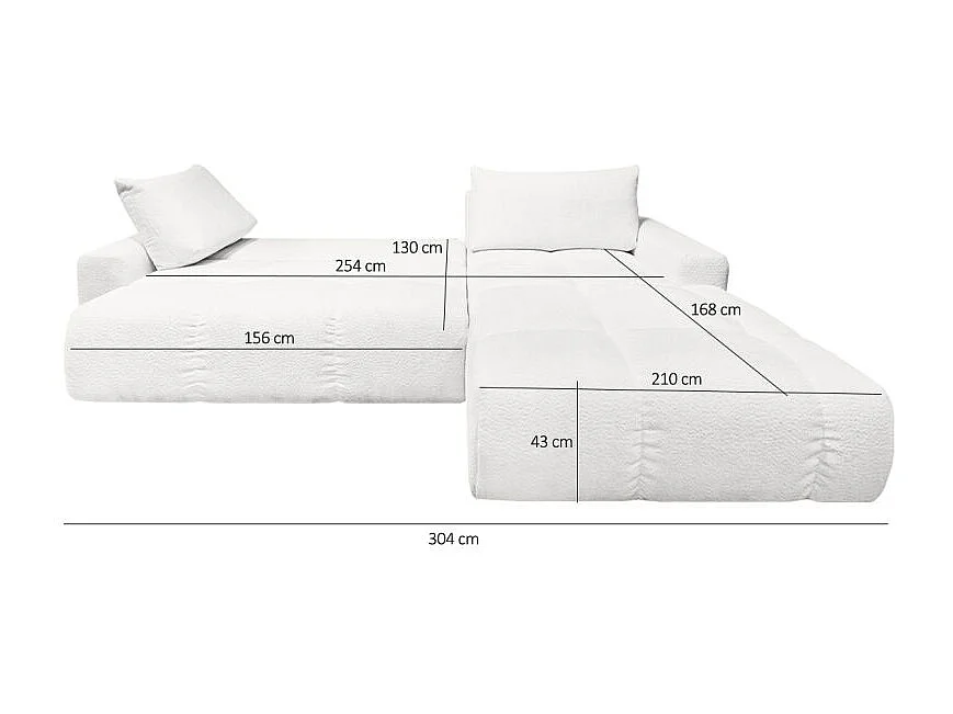 Canapé d'angle droit convertible tissu bouclette blanc 304 cm - VOLT