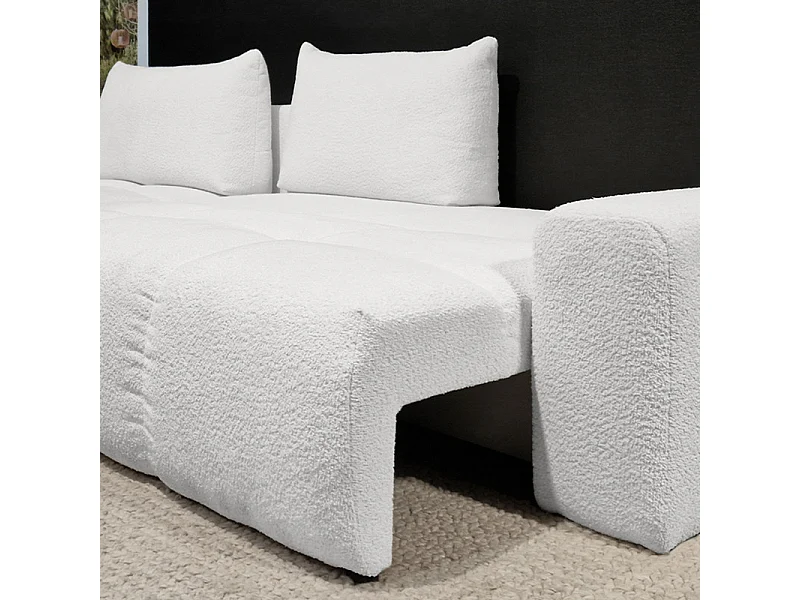 Canapé d'angle droit convertible tissu bouclette blanc 304 cm - VOLT