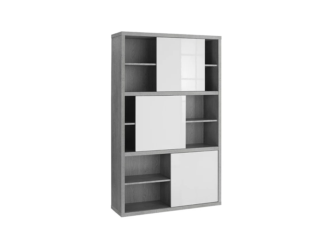 Bibliothèque H.195 cm décor béton texturé et blanc laqué - GRANIT