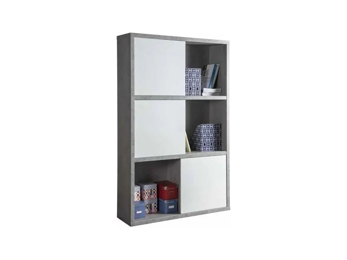 Bibliothèque H.195 cm décor béton texturé et blanc laqué - GRANIT