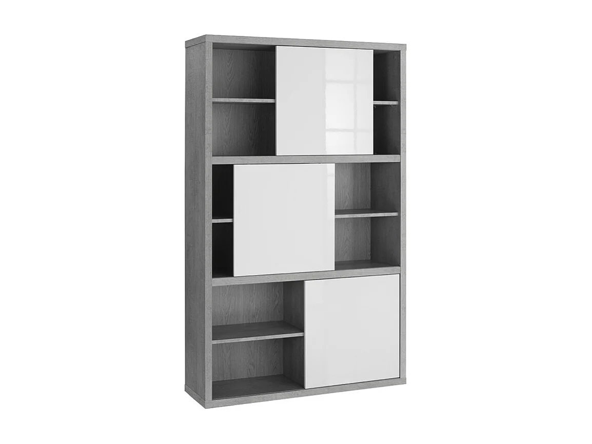 Bibliothèque H.195 cm décor béton texturé et blanc laqué - GRANIT