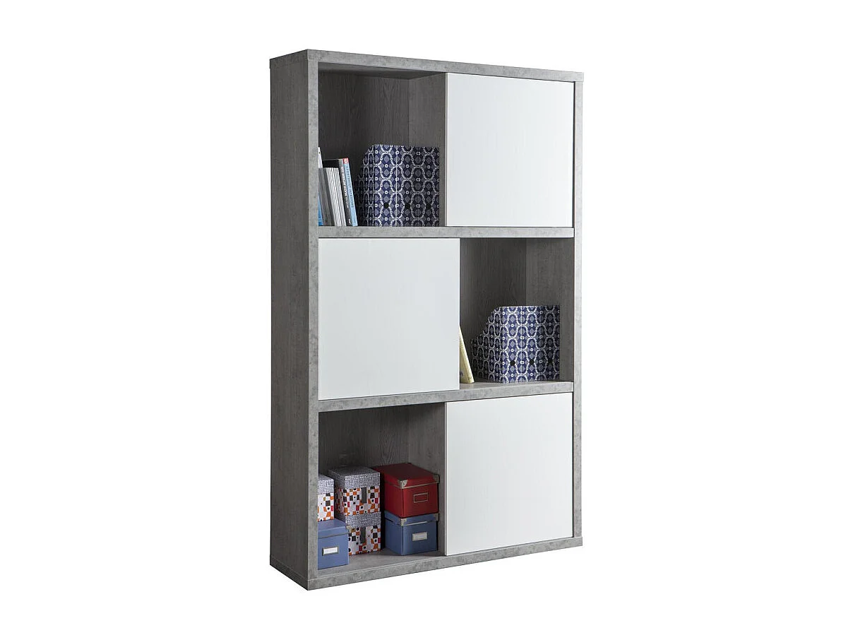 Bibliothèque H.195 cm décor béton texturé et blanc laqué - GRANIT