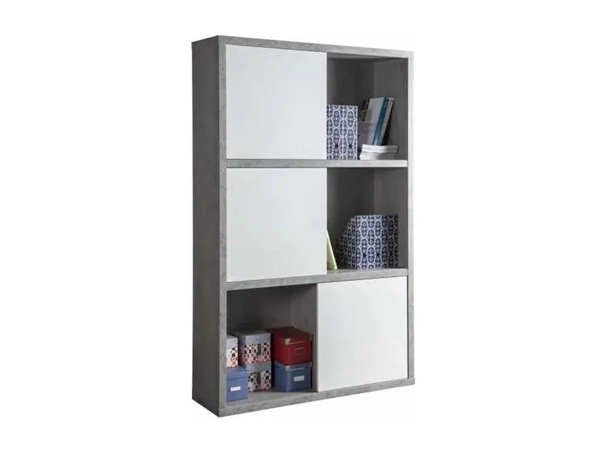 Bibliothèque H.195 cm décor béton texturé et blanc laqué - GRANIT