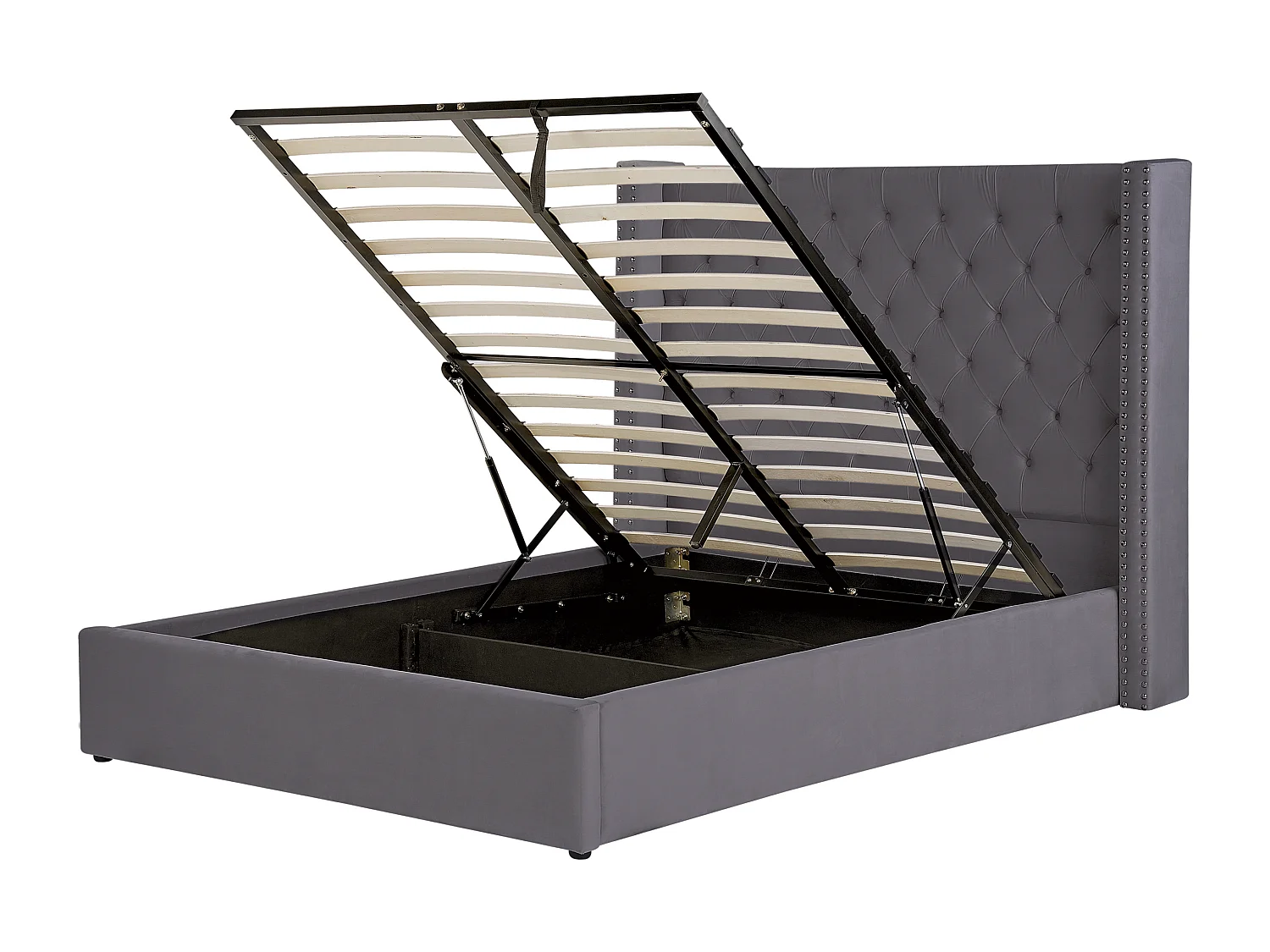 Cama con almacenaje Terciopelo LUBBON 140 x 200 cm Gris