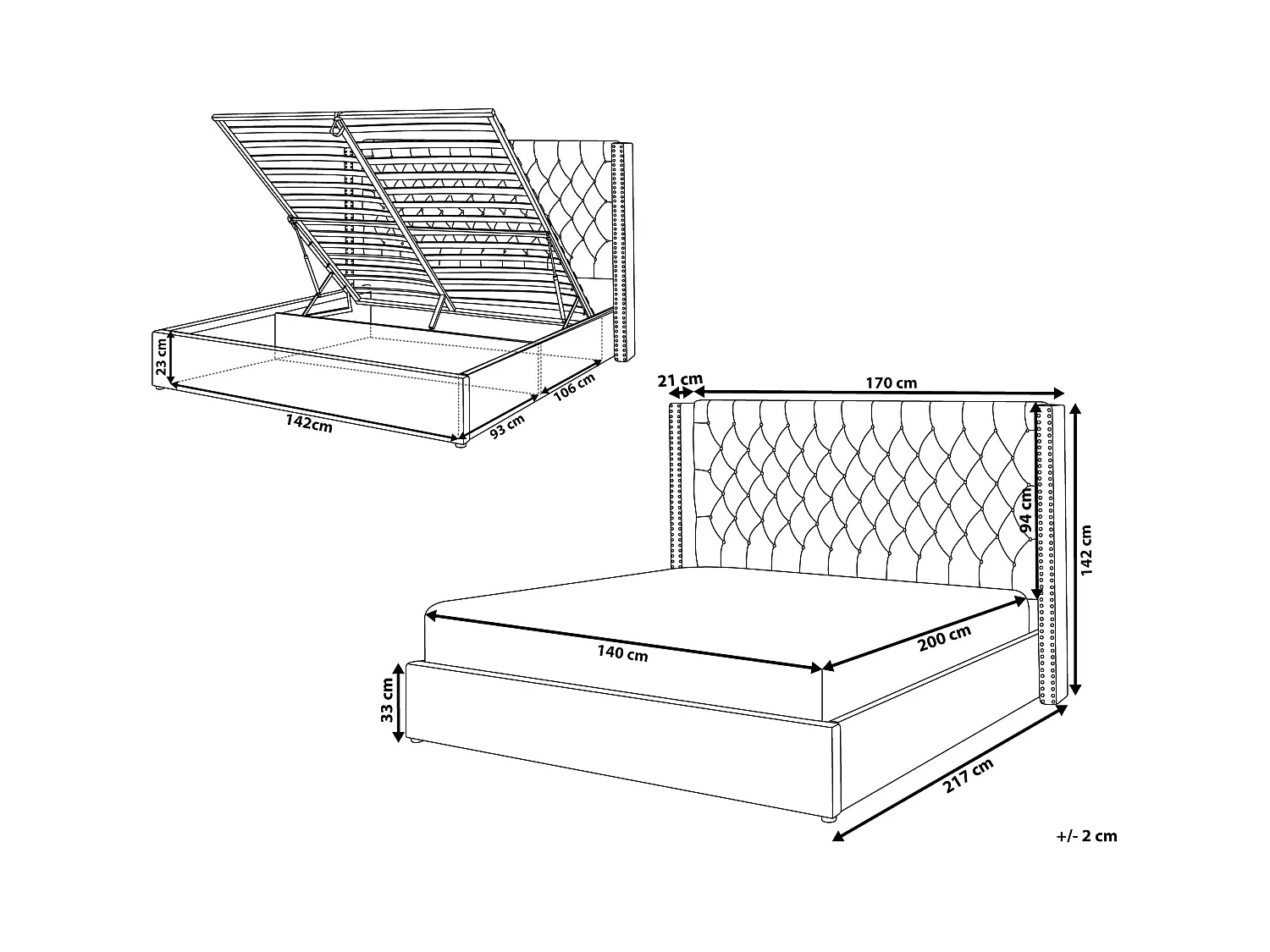 Cama con almacenaje Terciopelo LUBBON 140 x 200 cm Gris