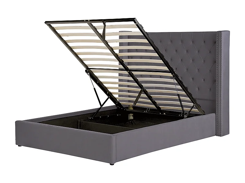 Letto contenitore Velluto LUBBON 140 x 200 cm Grigio