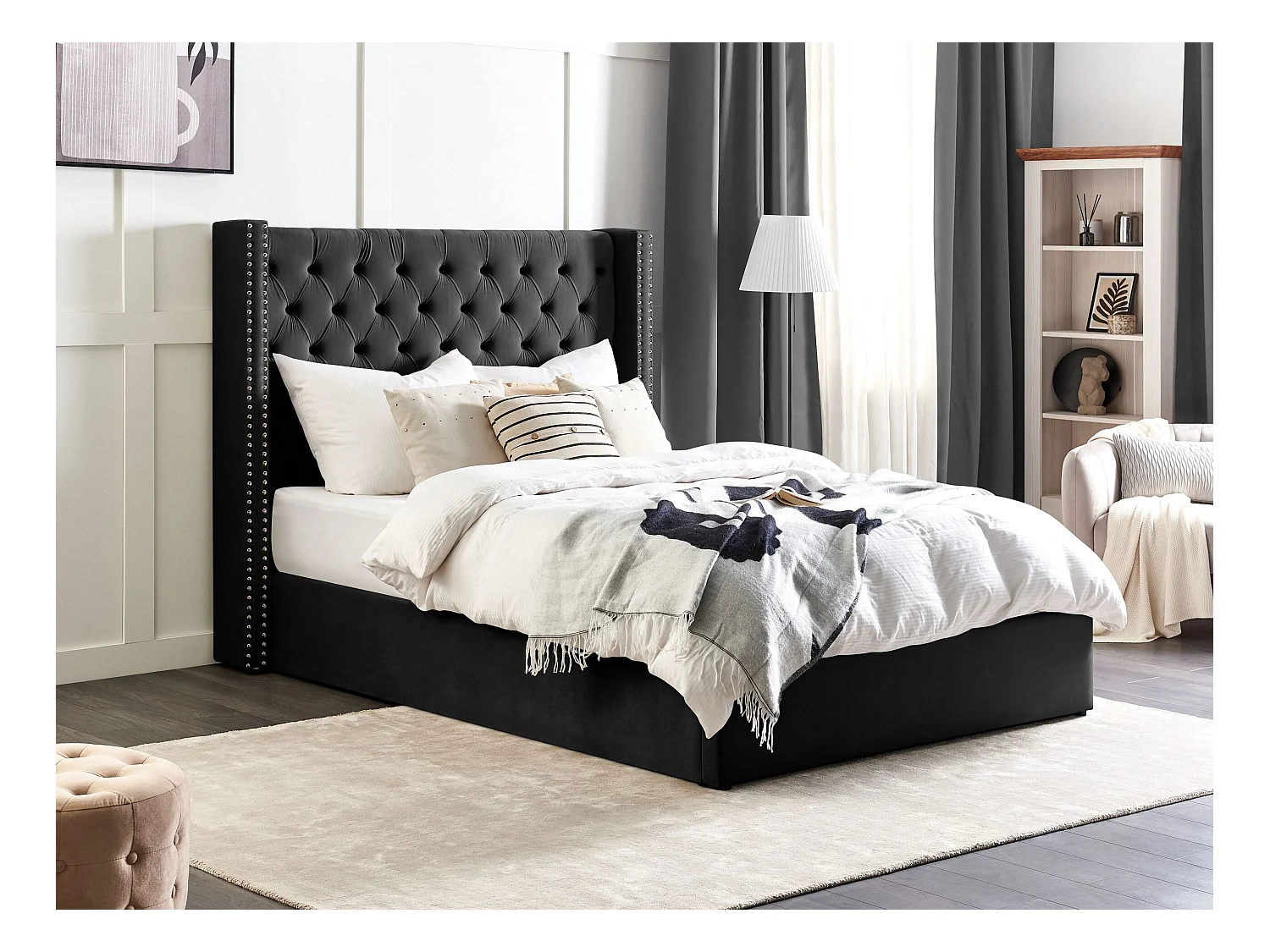 Bed met opbergruimte Fluweel LUBBON 140 x 200 cm Zwart