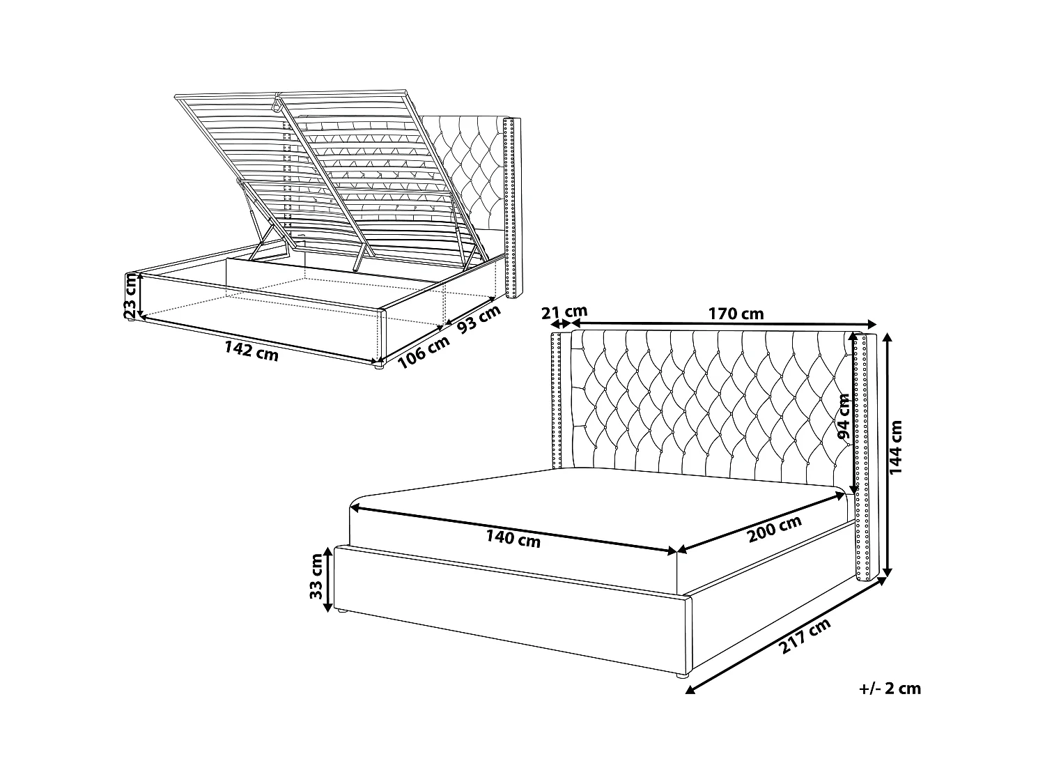 Bed met opbergruimte Fluweel LUBBON 140 x 200 cm Zwart