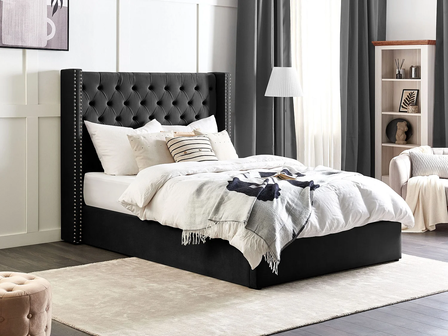 Cama con almacenaje Terciopelo LUBBON 140 x 200 cm Negro
