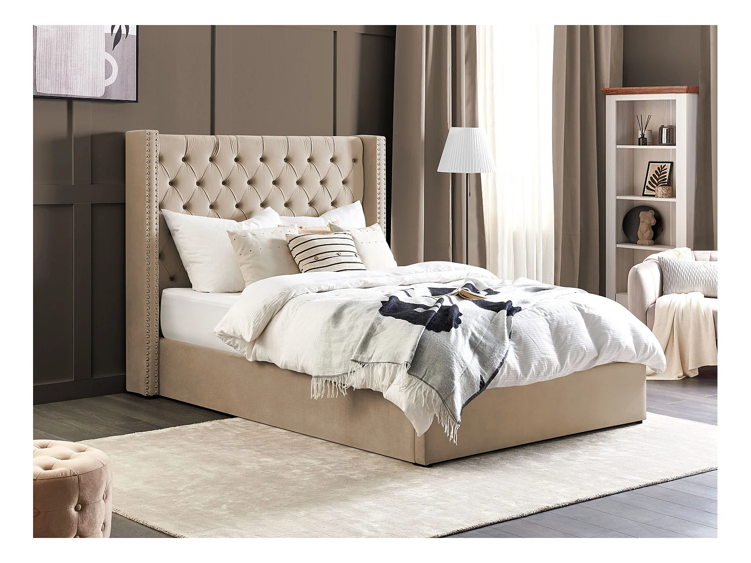 Lit ottoman Velours LUBBON 140 x 200 cm Beige