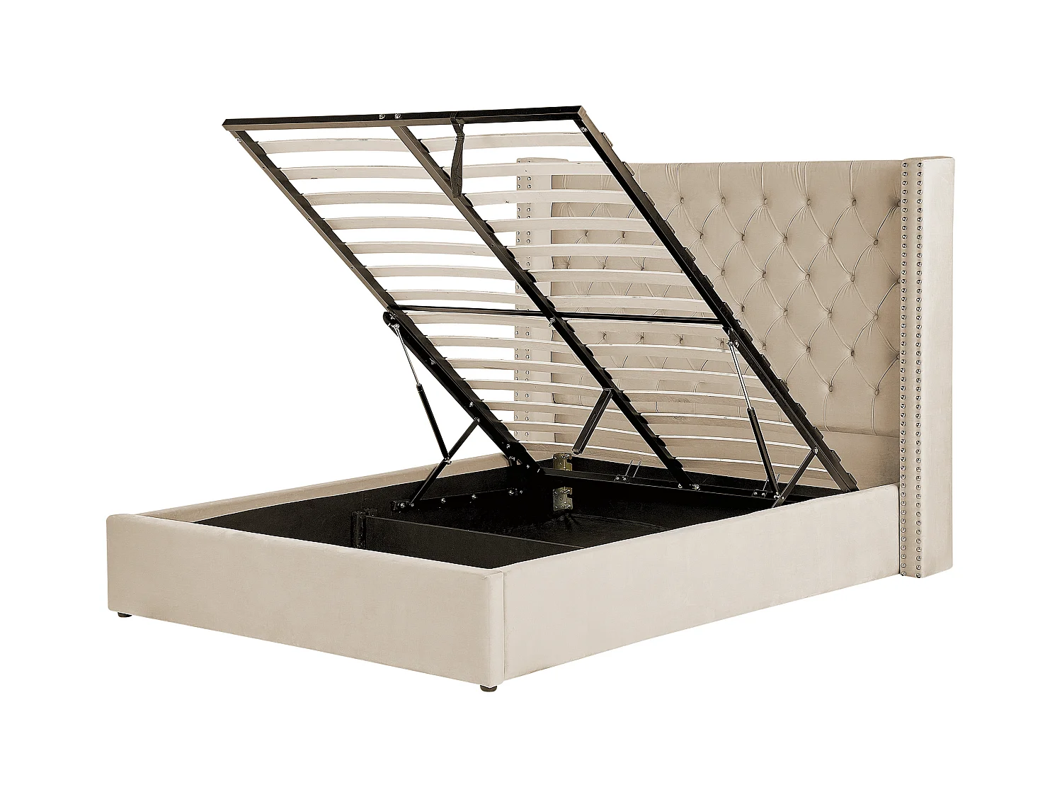 Polsterbett Samtstoff beige mit Bettkasten 140 x 200 cm LUBBON