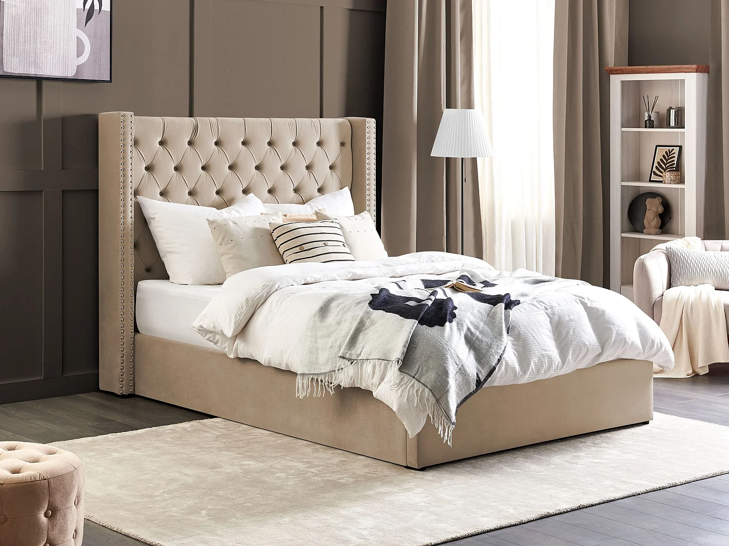 Bett mit Stauraum Samtstoff LUBBON 140 x 200 cm Beige