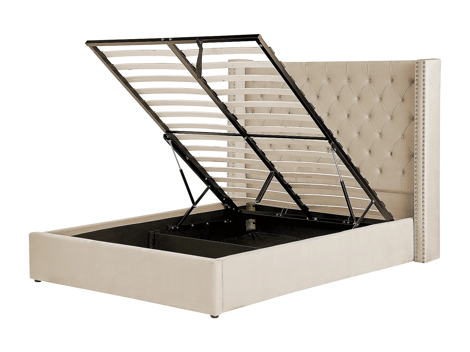 Bett mit Stauraum Samtstoff LUBBON 140 x 200 cm Beige